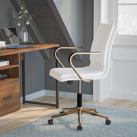 Flash Furniture White LeatherSoft Office Chair with Gold Arms GO-21111B-WH-GLD-GG